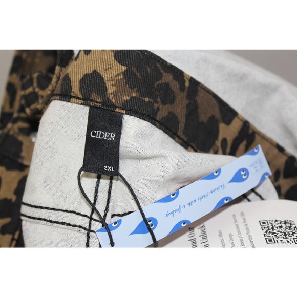 NEW Womens Cider Leopard Cheetah Print Denim Jeans Extra Wide Leg Bib Baggy 2XL - Picture 3 of 5